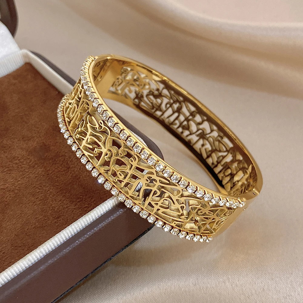 AENSOA, brazaletes de alta calidad que no se decoloran para mujeres y hombres, diseño único y exquisito con tallado hueco, pulsera de diamantes de imitación, joyería