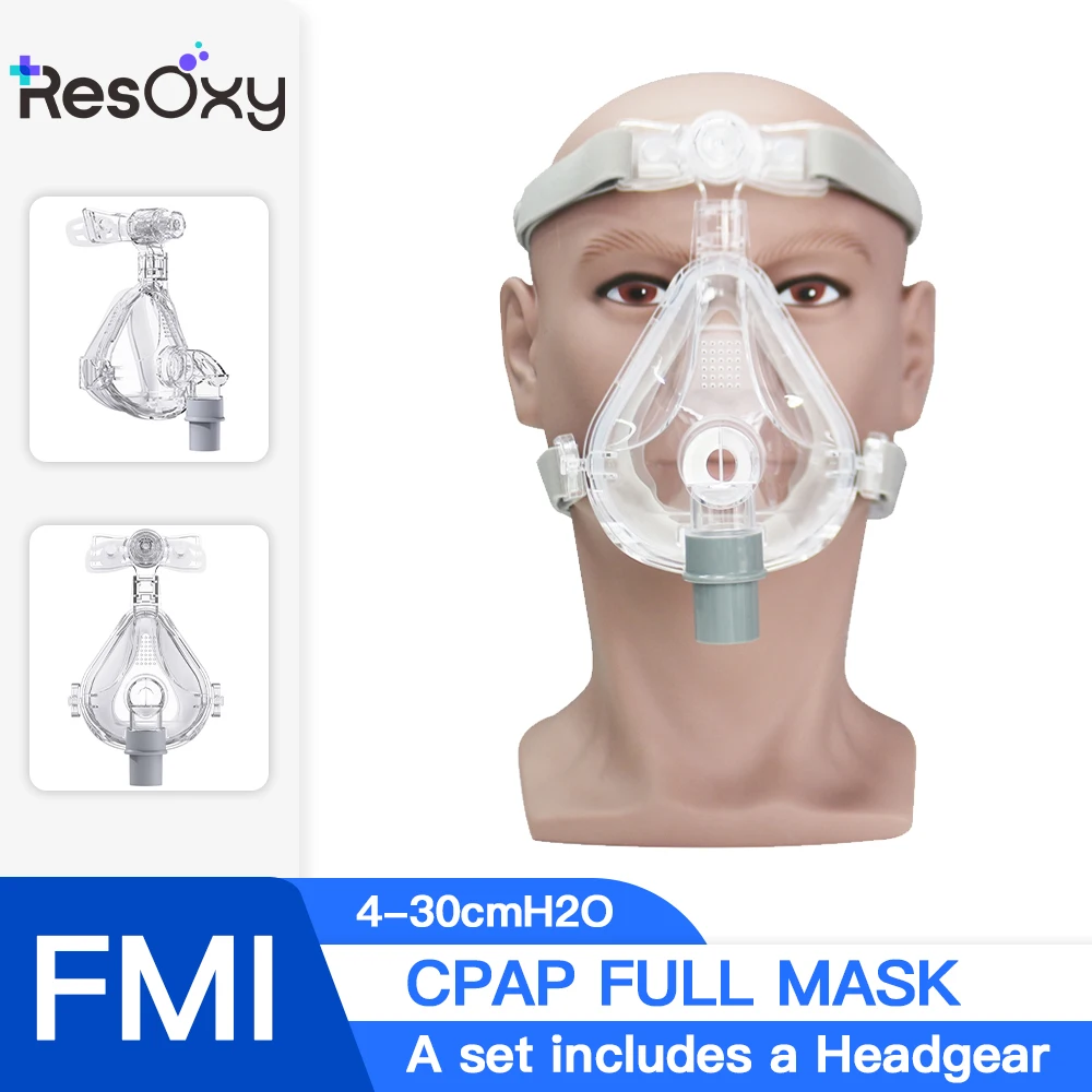 RESOXY CPAP Mascarilla facial completa Auto BiPAP CPAP Mascarilla bucal de silicona médica Mascarilla facial completa con casco para apnea del sueño ronquidos
