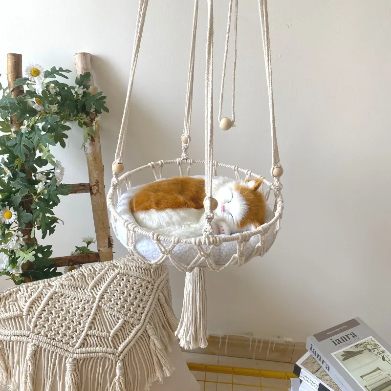 Hamaca de invierno para mascotas, columpio para gatos, cuerda de algodón tejida a mano, cesta colgante para gatos, cuerda colgante para gatitos, nido colgante para interiores, suministros para mascotas