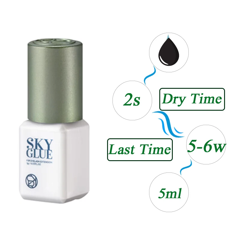 Pegamento de cielo de 5ml, adhesivo para pestañas postizas fuerte de secado rápido, larga duración, pegamento para extensión de pestañas de 6-7 semanas, bajo olor, sin irritación