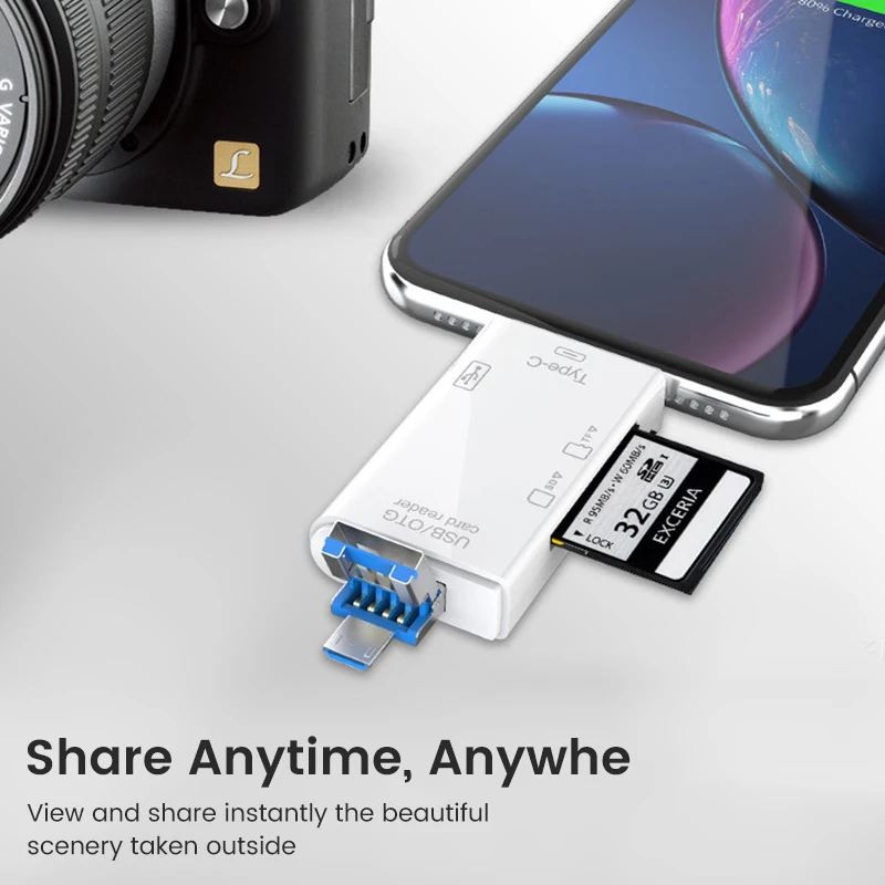 Lector de tarjetas multifunción 6 en 1 OTG SD, USB 2,0, tipo C/TF/SD, tarjeta de memoria inteligente, adaptador de Accesorios para ordenador portátil