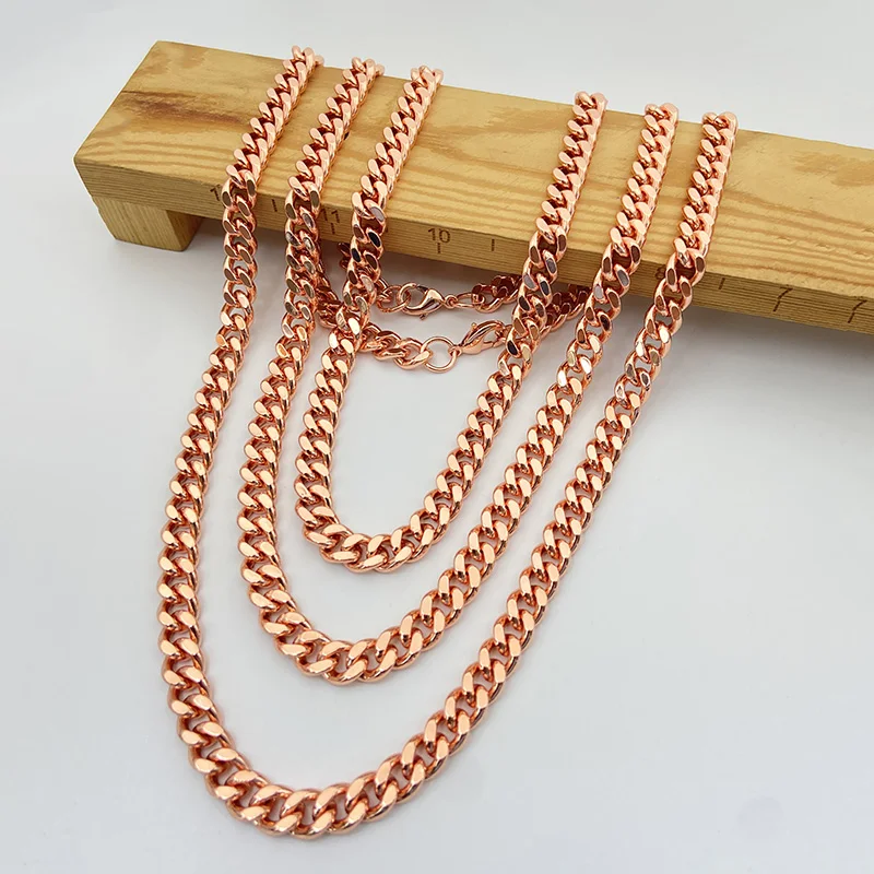 Collar de cadena cubana de cobre puro para hombres y mujeres, joyería chapada en oro rosa de estilo moderno, regalo festivo perfecto para cumpleaños
