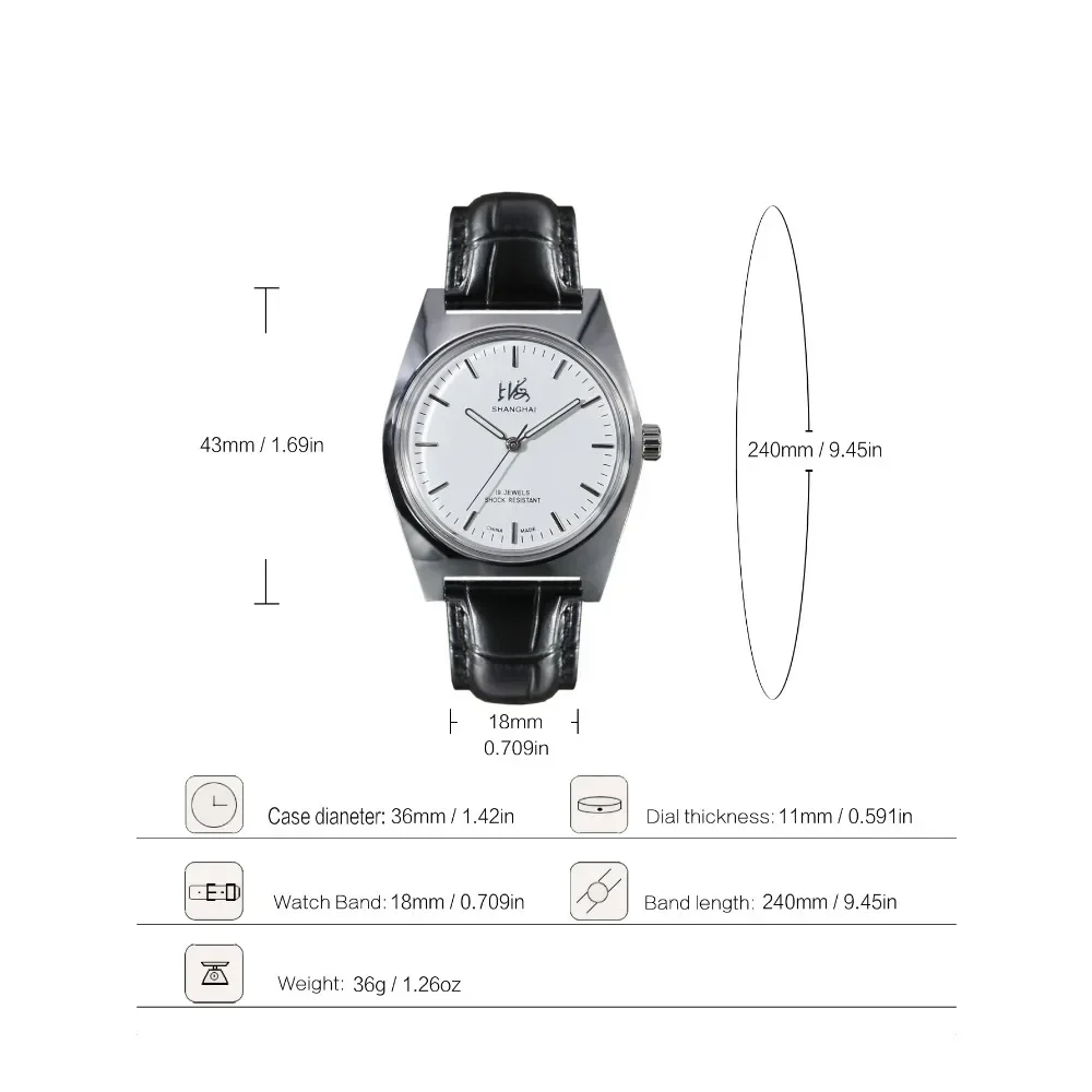 Reloj de Hombre Shanghai de 36 mm, Retro 7120, Movimiento Mecánico Manual, Minimalista, para Negocios, Envío Directo