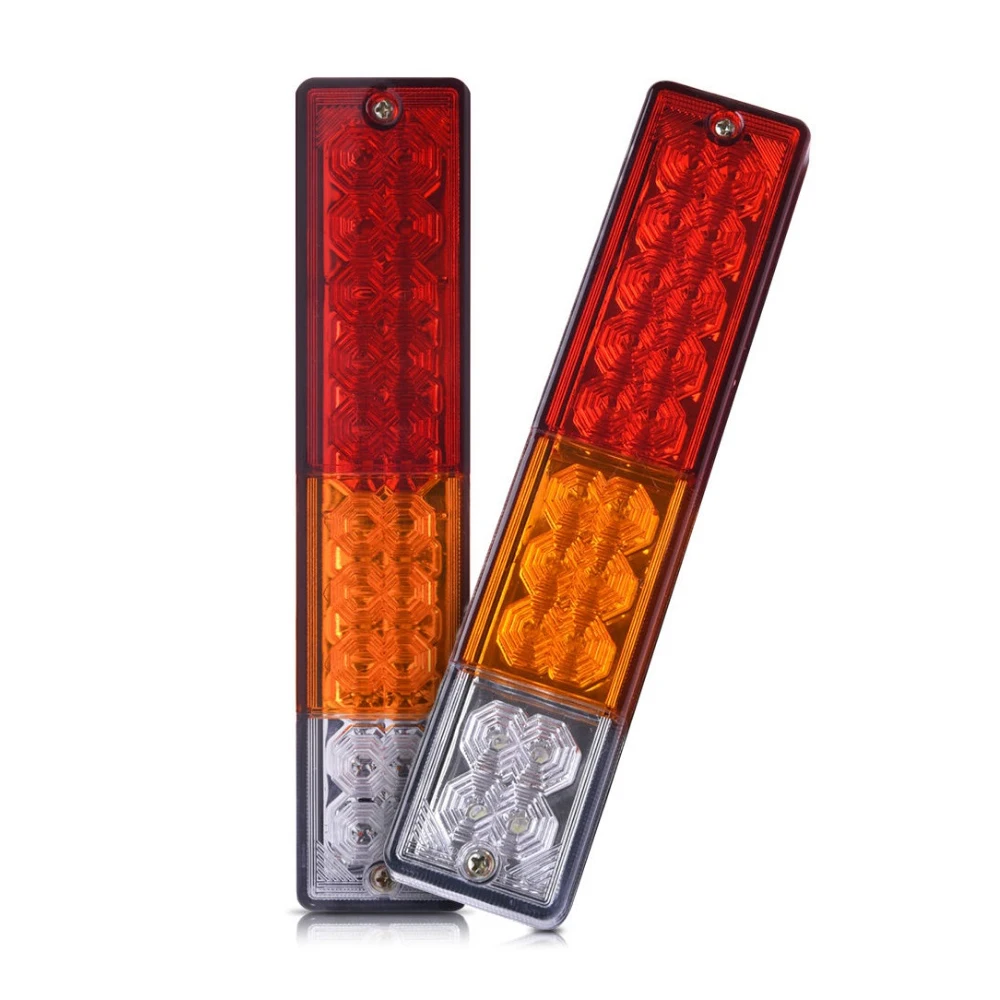 Barra de luces traseras para remolque, lámpara de marcha atrás de freno de estacionamiento, impermeable, 12V, rojo, ámbar y blanco, 20 LED