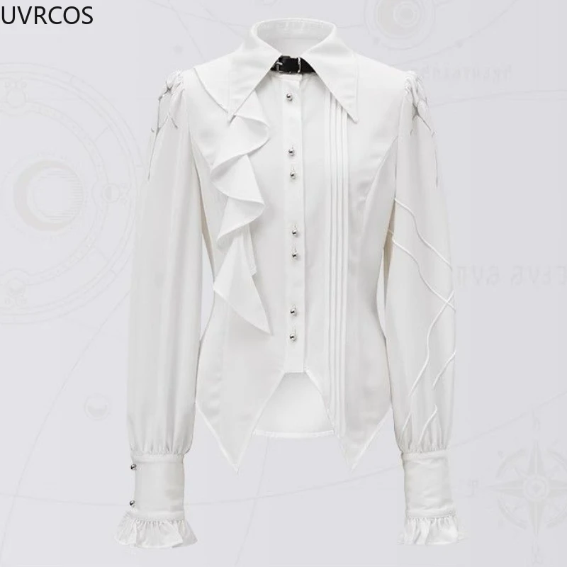 Camisas victorianas Vintage elegantes de Lolita para mujer, blusas irregulares de manga larga con volantes, Tops ajustados góticos japoneses Y2k para mujer