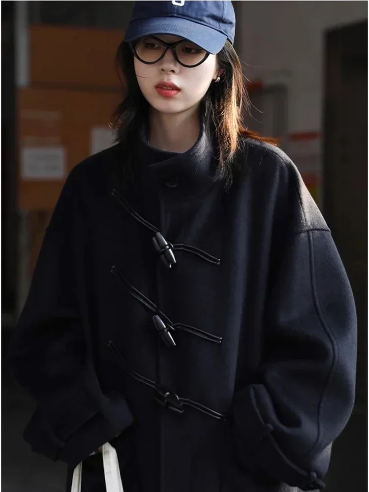CHIC VEN Abrigo Largo de Lana para Mujer, Cuello Alto Suelto con Botones de Cuerno, Estilo Oficina, Otoño Invierno 2026