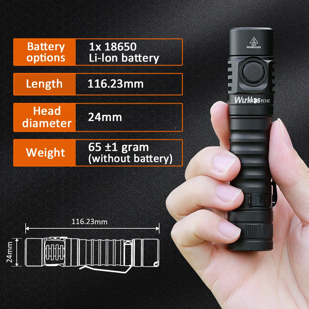 Linterna Wurkkos FC11C Nippon Chemical 519A Edición Montañismo, Batería 18650, Salida Máxima 1200 Lm, Carga USB-C, Uso Diario