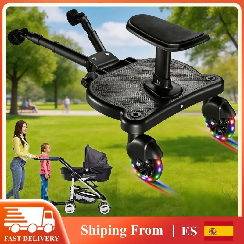 Plataforma universal para cochecito 2 en 1, plataforma de doble propósito para montar de pie y sentado, adaptador de pedal con asiento desmontable para cochecito.