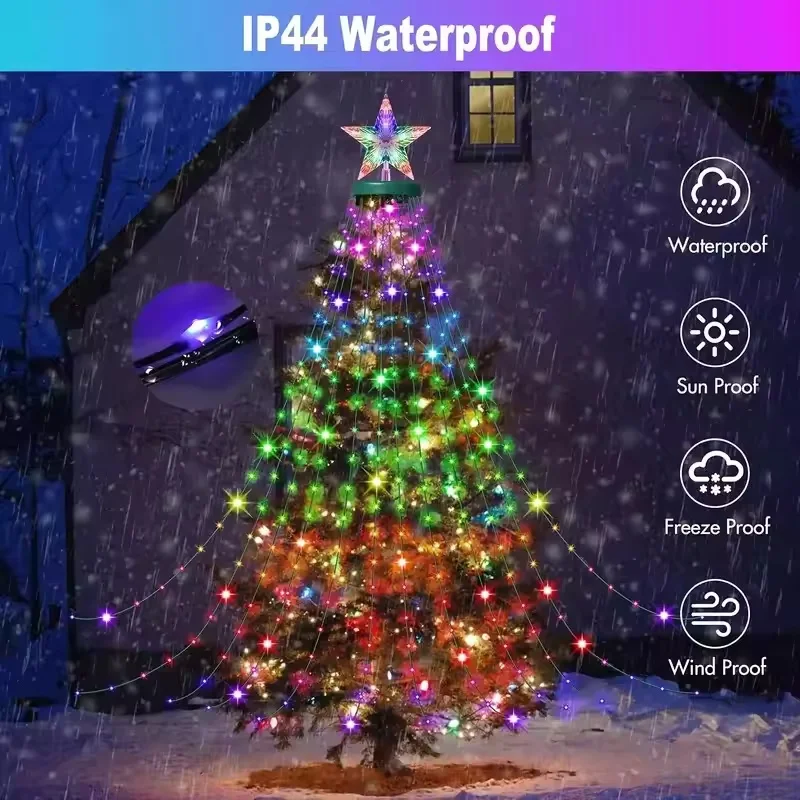    Guirnalda de luces navideñas de 2,1 M, lámpara con Control remoto por aplicación Bluetooth, guirnalda USB para dormitorio, decoración navideña de Año Nuevo