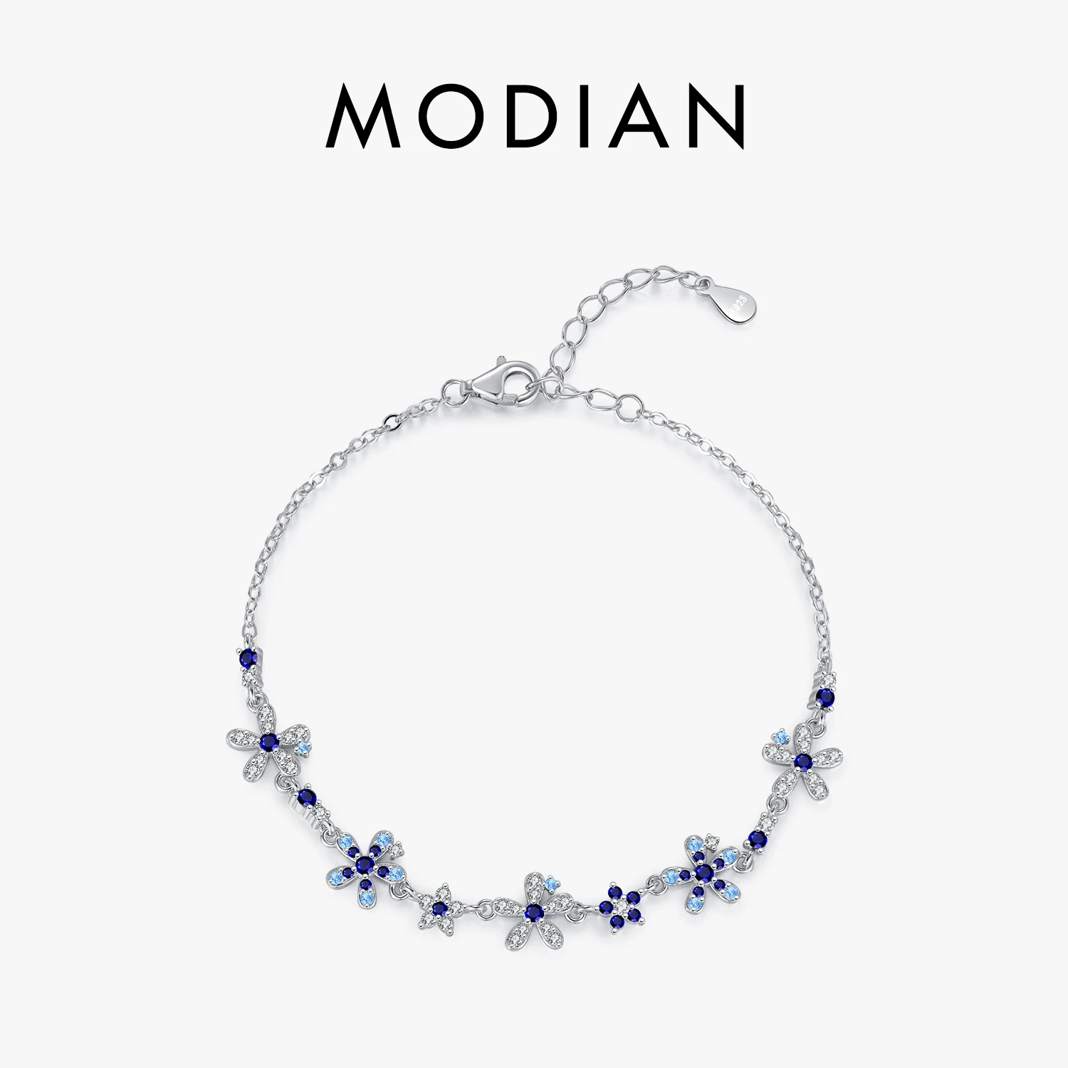 MODIAN-pulseras brillantes de Plata de Ley 925 con ajuste pavimentado de flores de lujo, cadena de eslabones diaria a la moda para mujer, regalo de joyería