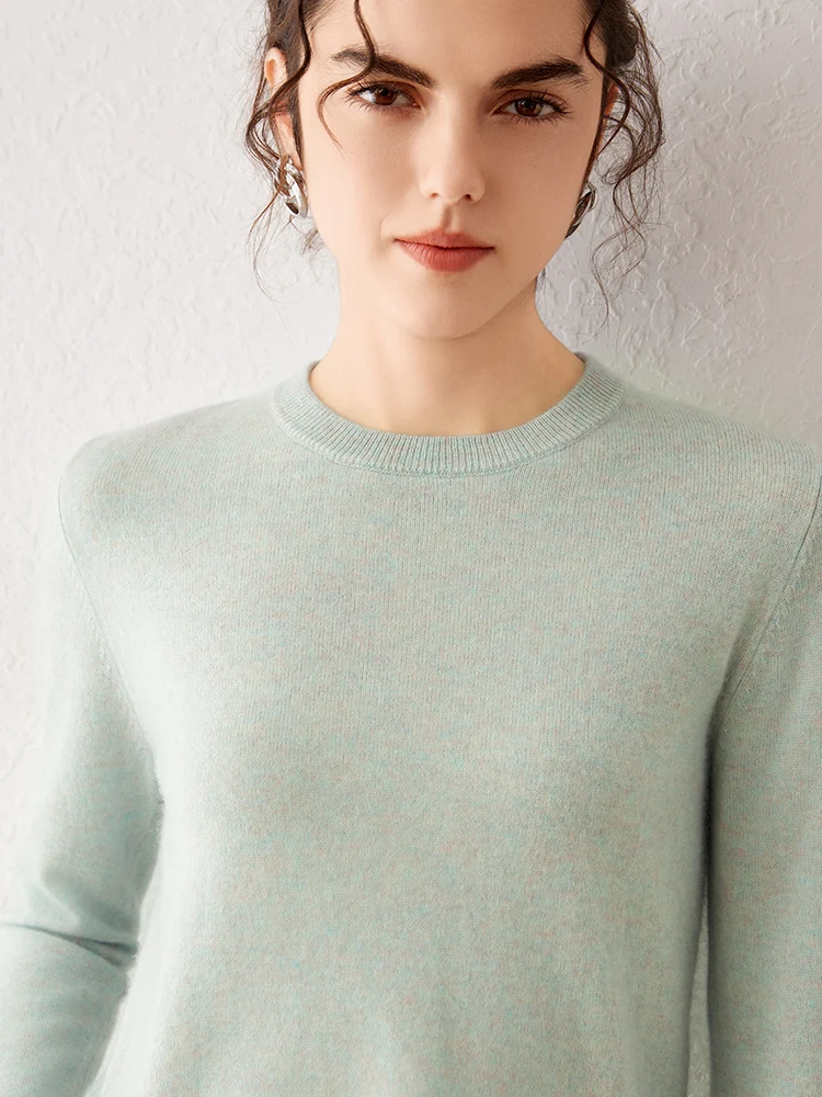 100% suéter de cachemira pura para mujer 2025 Otoño Invierno cuello redondo manga larga cálido suave Jersey de punto nuevas camisetas de punto ropa de mujer