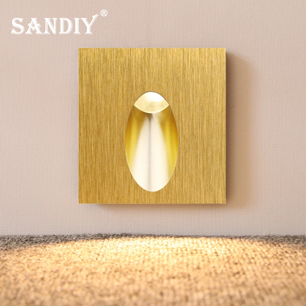 SANDIY Lámpara empotrada de pared Led Luz de escalera Luz de escalera interior Luces de noche de aluminio con caja de montaje para baño Dormitorio Pasillo Escalera Cocina 220V/DC12V Accesorio de iluminación interior