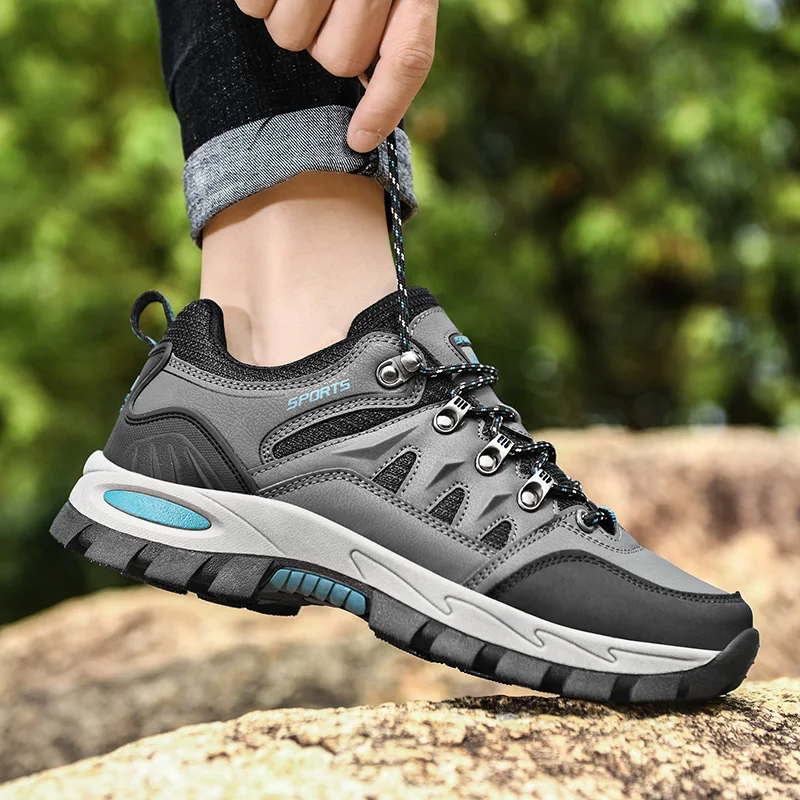 HIKEUP-zapatos de senderismo al aire libre para hombre y mujer, zapatillas deportivas de cuero de alta calidad, talla grande, Otoño e Invierno