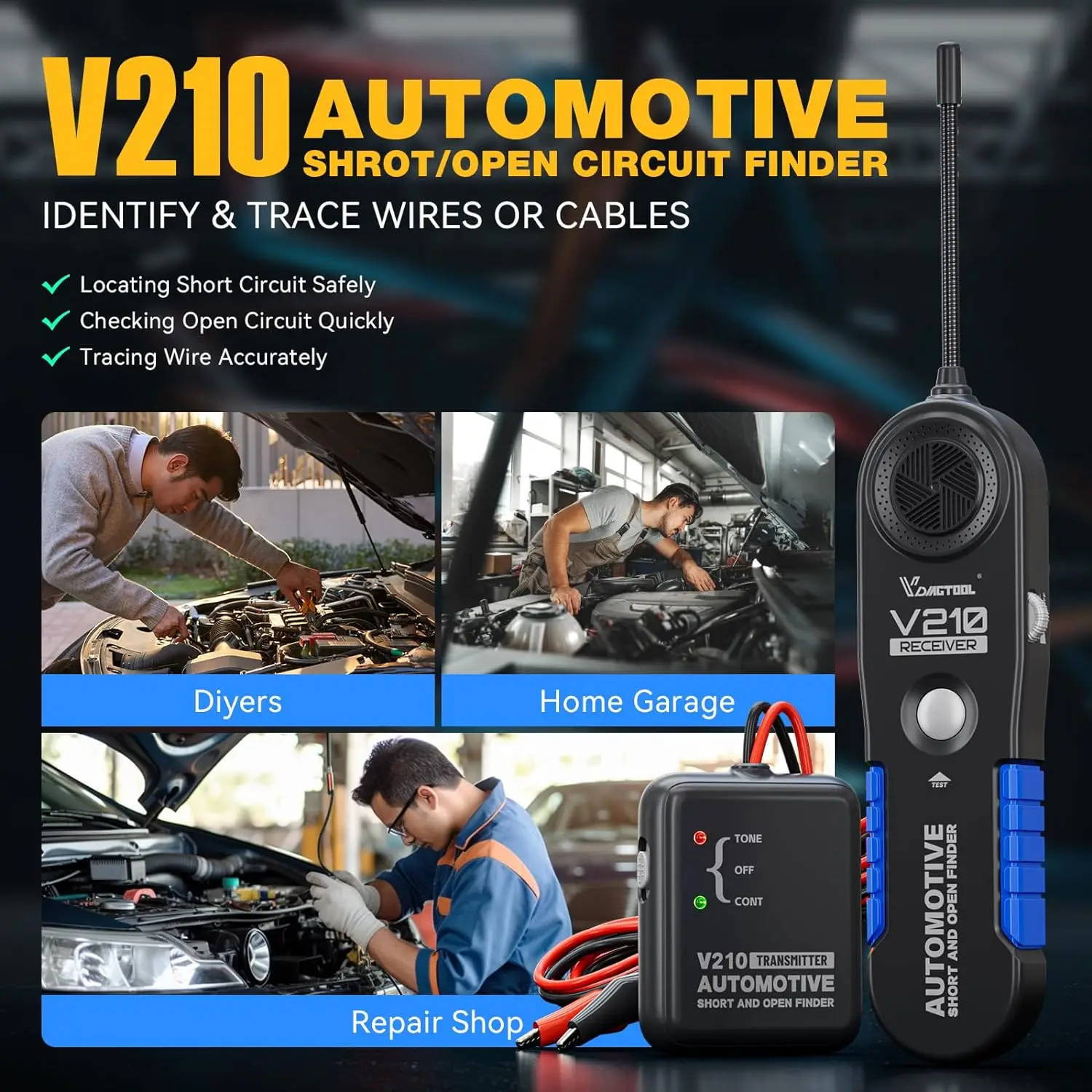 VDIAGTOOL V210 - Buscador de Disyuntores Automotrices, Probador Eléctrico, Rastreador de Cables, Detector de Circuitos Abiertos y Cortos, DC 6-42V