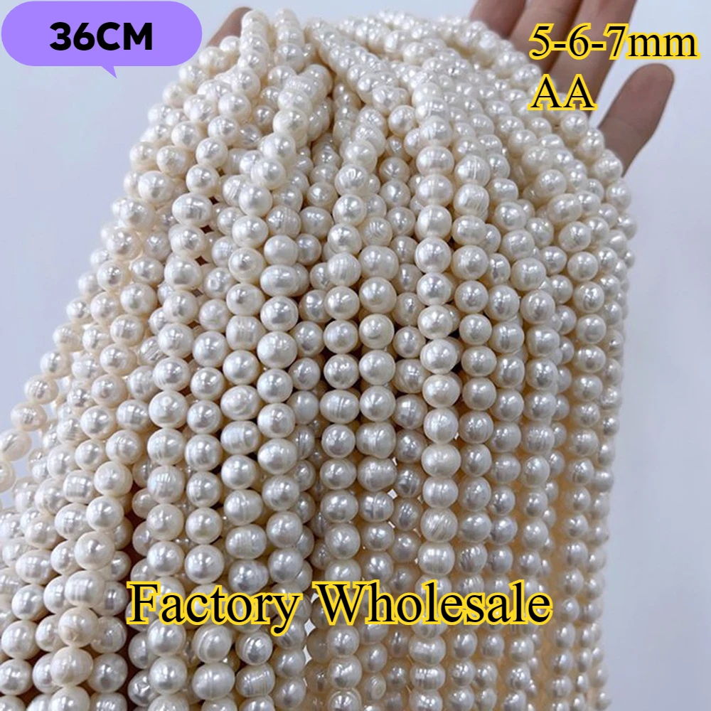 5-6-7mm AA Radiant blanco redondo fino Natural perla de agua dulce cuentas aisladas joyería hacer DIY collar pulsera accesorios mujeres