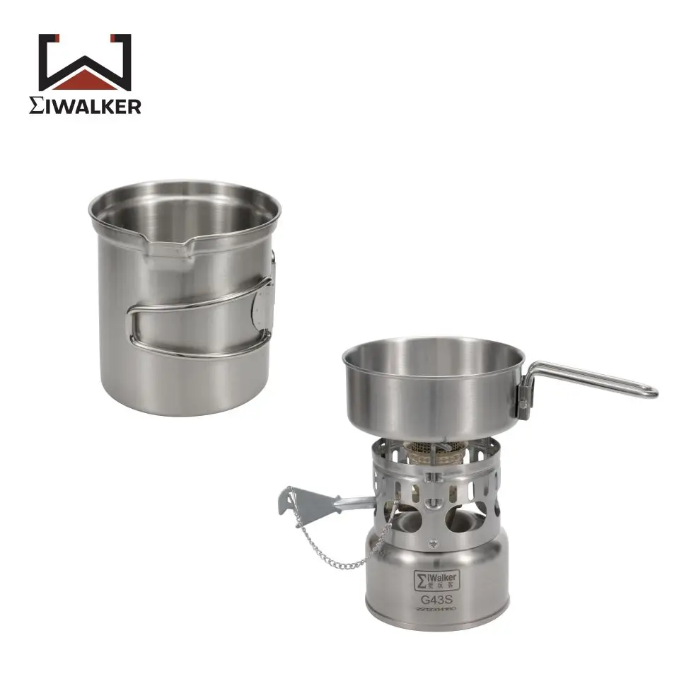 Juego de Cocina IWALKER G43S, Estufa de Camping, Quemador de Gas Silencioso con Ollas de Almacenamiento para Viajes, Picnic y Emergencias