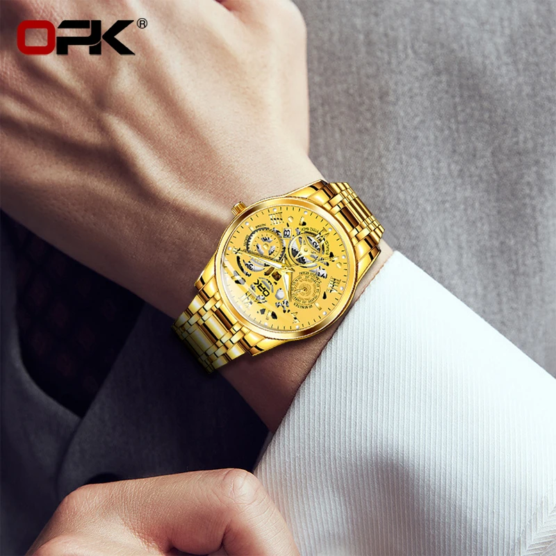 OPK8135 Reloj para hombre, correa de acero con brillo nocturno resistente al agua