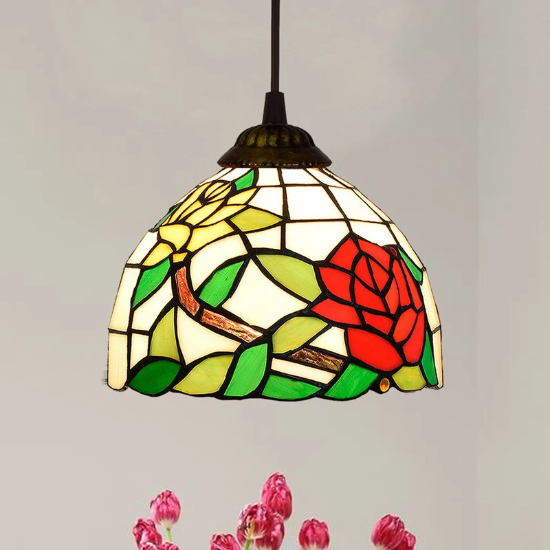 Lámpara colgante de vitral europeo de 20cm/8 pulgadas, candelabros de comedor, luz colgante, accesorio de iluminación para dormitorio, decoración del hogar