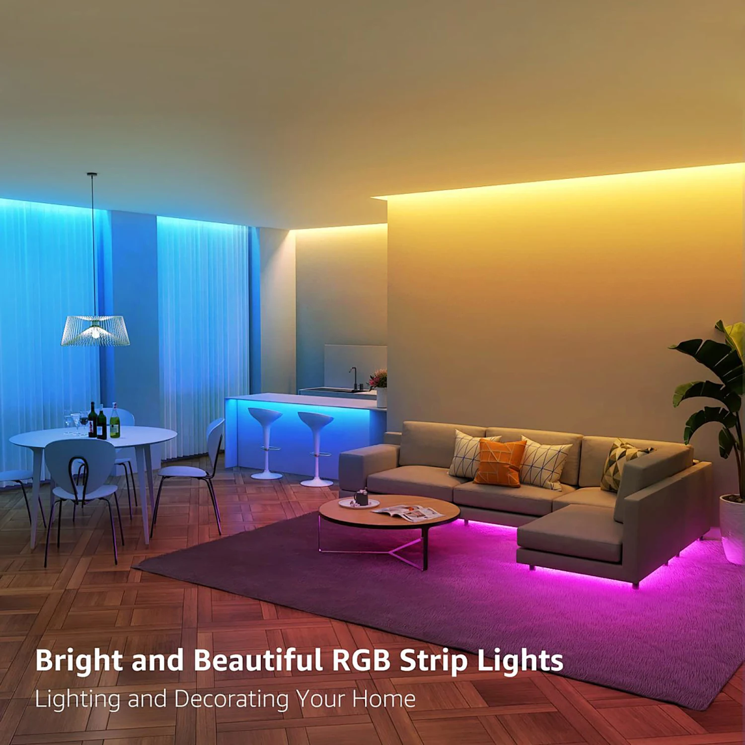 Tira de luces LED RGB inteligente de 25/50/100/130/200 pies, control por aplicación y control remoto de 24 teclas, sincronización con música, 24 V, múltiples modos para sala de estar, dormitorio, patio, fiesta, decoración de Halloween y Navidad