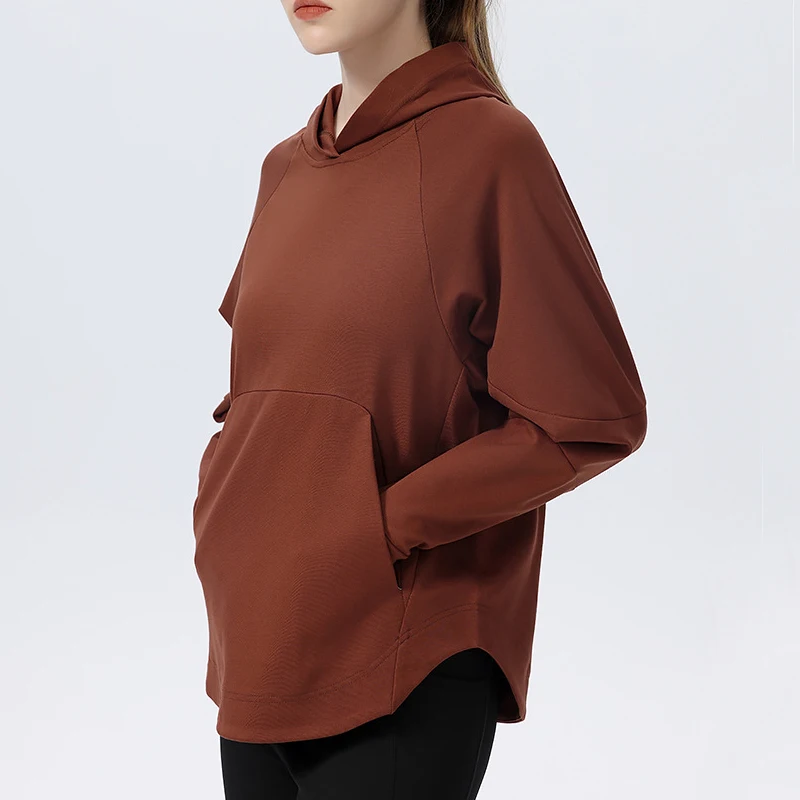 Sudadera de manga larga para mujer, Sudadera con capucha holgada y transpirable de Color sólido, Top para correr al aire libre, ropa de entrenamiento femenina, ropa deportiva