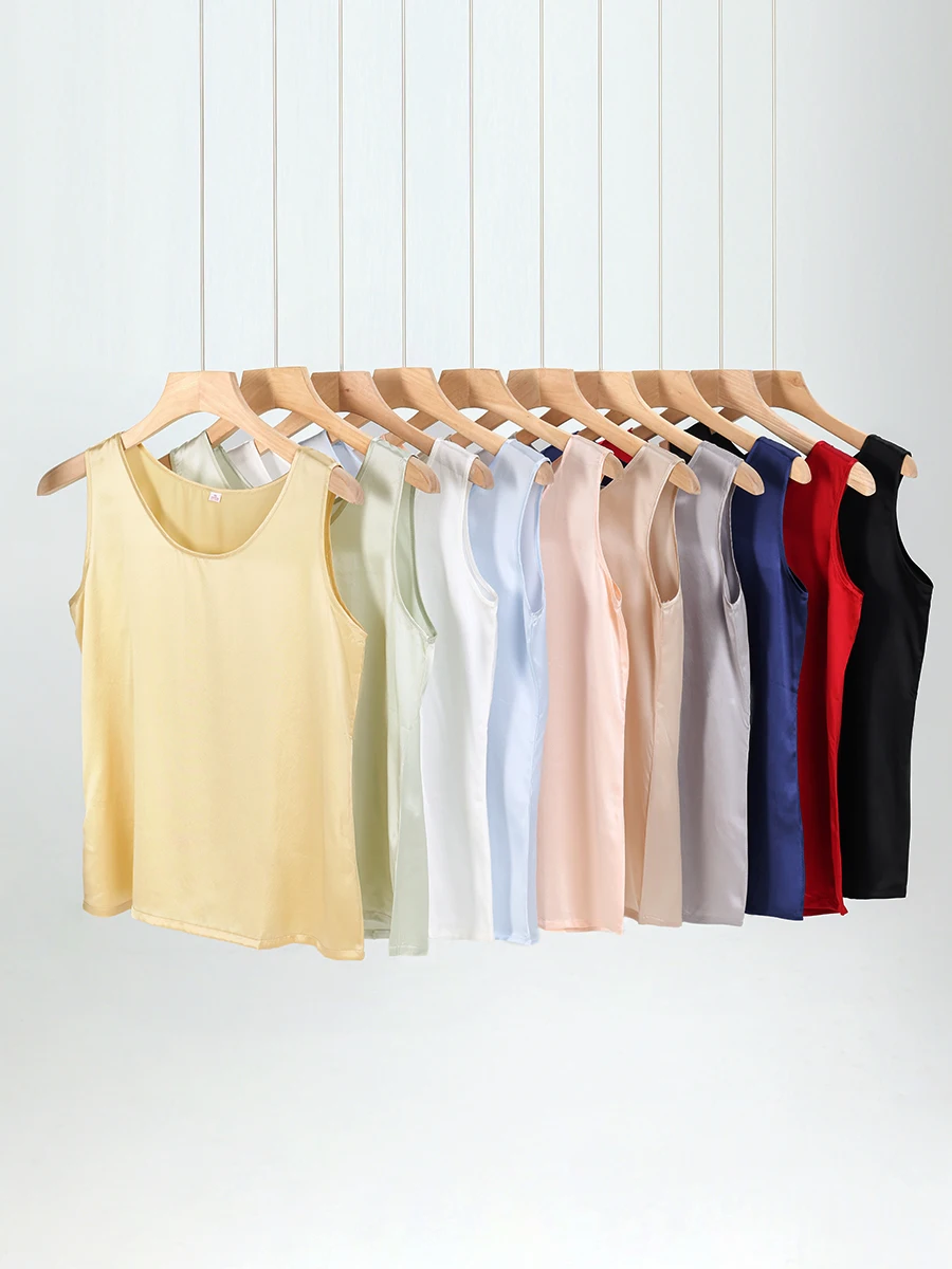 SuyaDream. Camisetas sin mangas básicas y acogedoras para mujer, 100% seda auténtica, camiseta elegante sin mangas con cuello redondo, chalecos de verano sólidos 2025, blanco, rosa, Beige