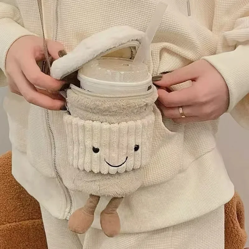Réplica de bolsa de té de la leche y café de dibujos animados, colgante interesante, llavero de juguete de peluche, muñecas, tazas de acompañamiento, bolsas cruzadas de felpa