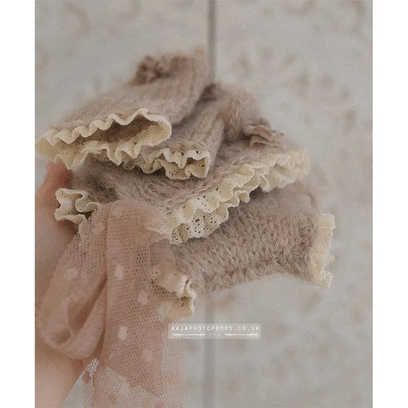 Accesorios de Fotografía para Recién Nacidos, Conjunto de Pelele Tejido, Gorro y Calcetines, Traje Vintage de Encaje Floral para Bebé Niña, Ropa para Sesión de Fotos de Estudio