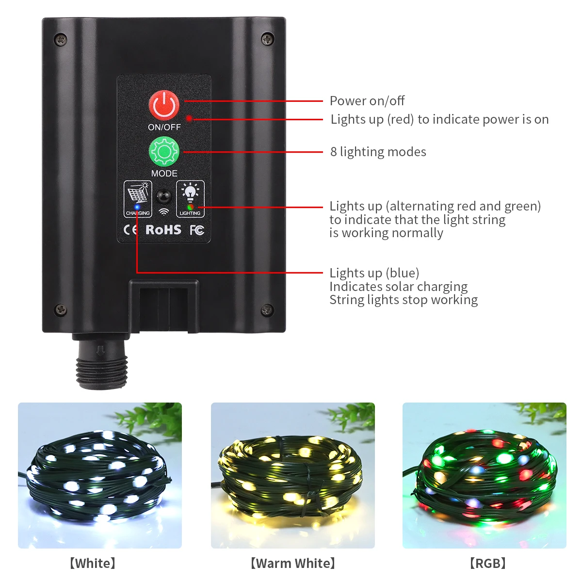 Guirnaldas de luces alimentadas por energía Solar LED de cuero, luces navideñas de 100M, guirnalda impermeable para exteriores, lámpara Solar de alta potencia para decoración de jardín