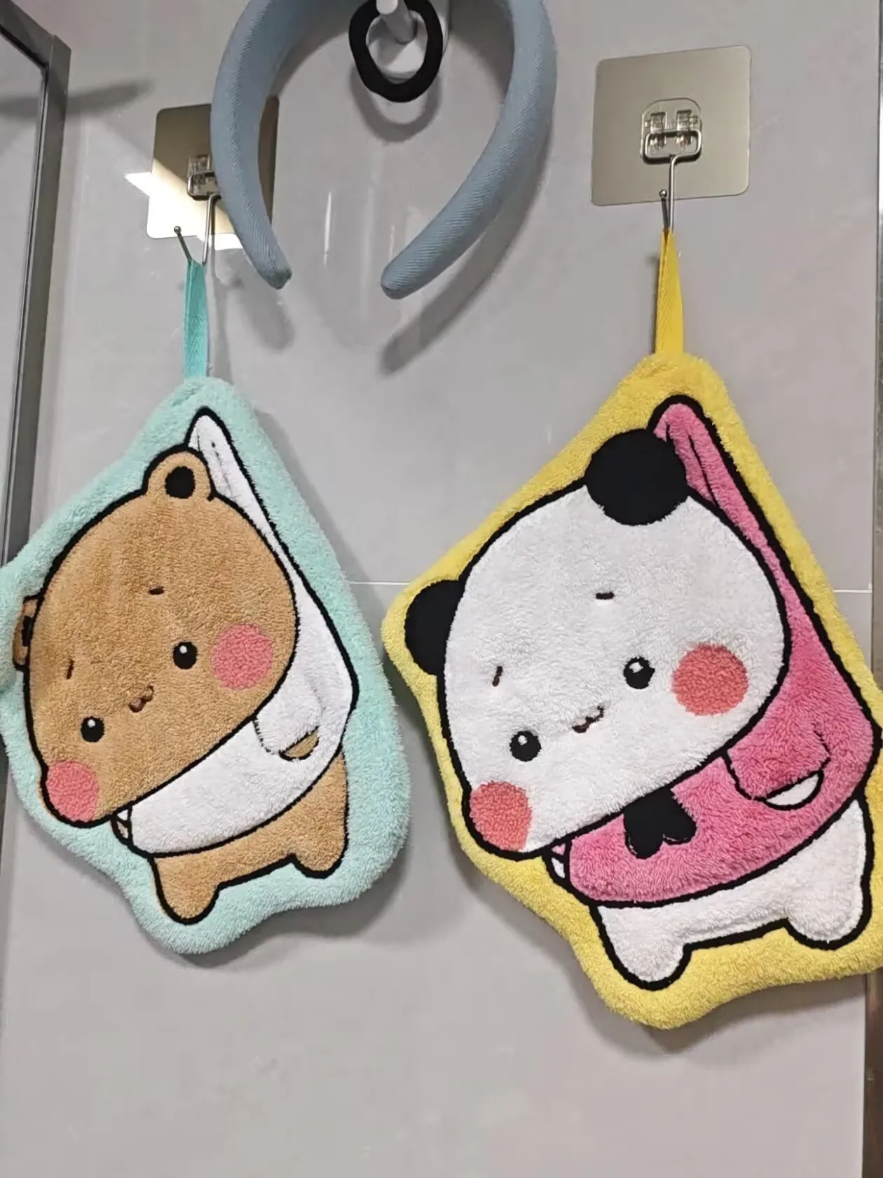 Toalla de Mano Kawaii Suave Bubu Dudu, Doble Capa, Gruesa, Absorbente, de Felpa de Coral, Toalla Colgante con Dibujos Animados, para el Hogar