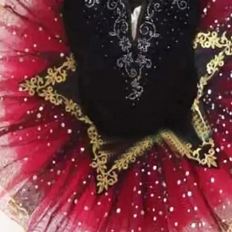 Tutú profesional negro y rojo La Esmeralda, tutú de Ballet para actuación, vestido con tutú de panqueque, disfraz de fiesta de bailarina para niñas y niños
