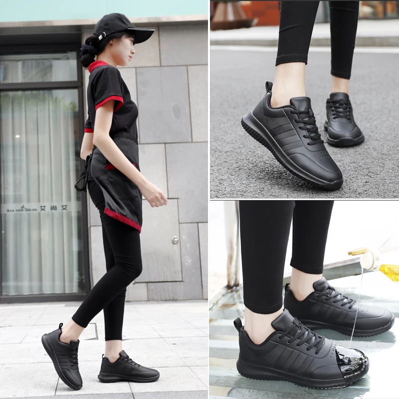 Par de zapatos de Chef causales para las cuatro estaciones, nuevo, ligero, suela suave, cómodo, a prueba de aceite, zapato de cuero para trabajo de negocios para hombres y mujeres