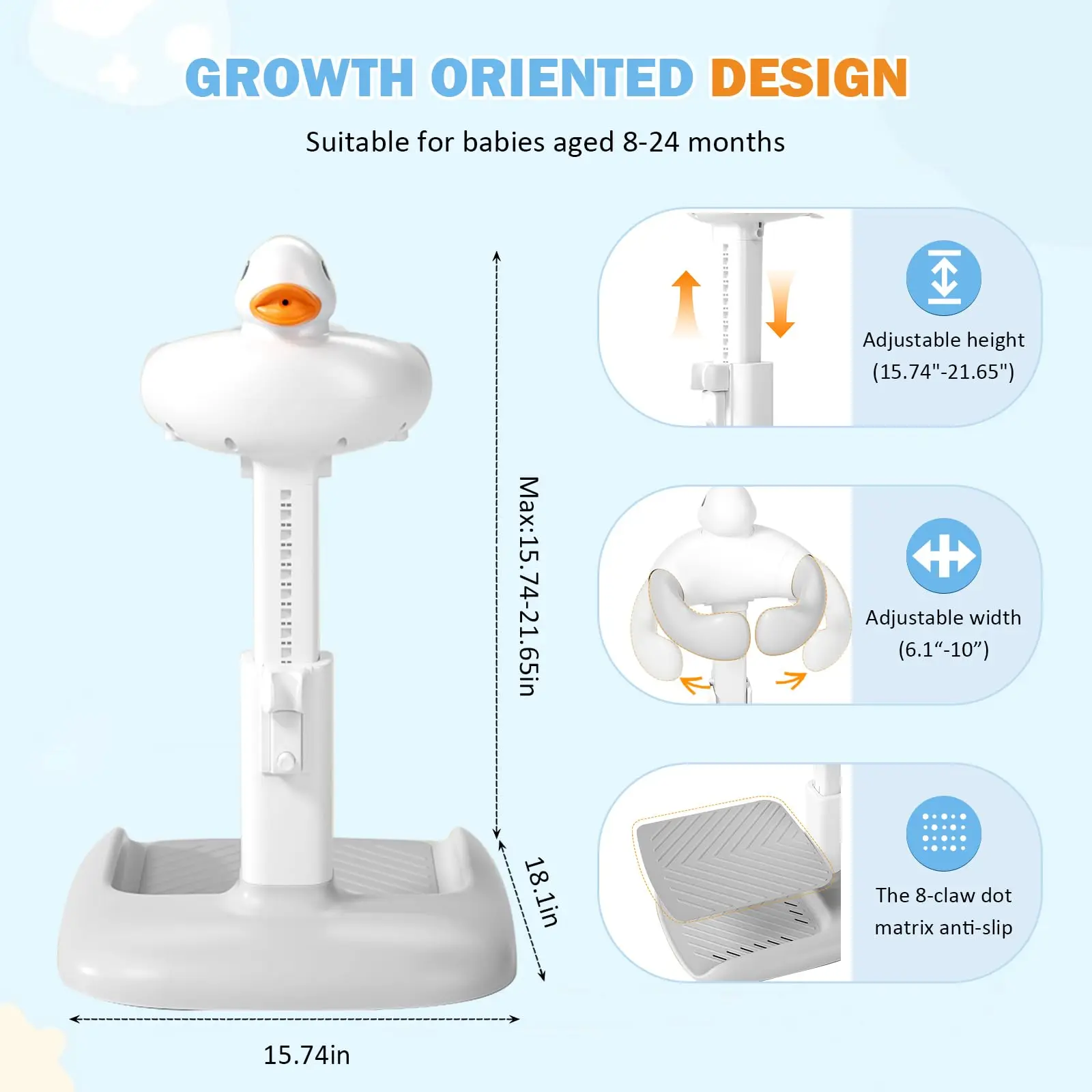 Soporte de Baño para Bebé con Altura Ajustable y Base Antideslizante, Soporte de Baño Portátil para Bebé