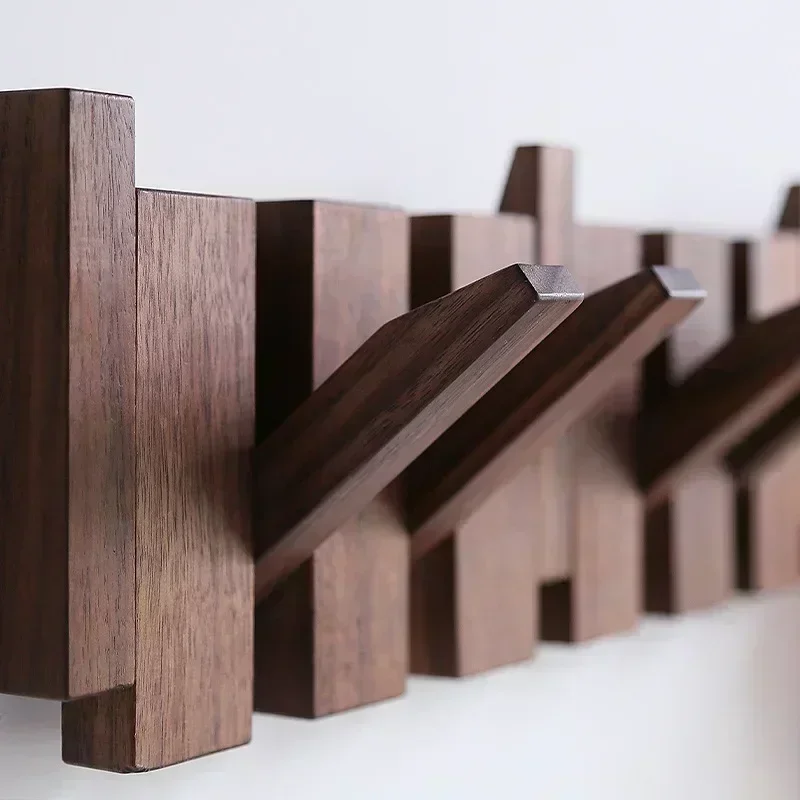 Percheros de nogal para colgar en la pared, puerta de entrada, porche, perchero colgante de madera maciza perforada, llaves de Piano creativas, gancho para ropa