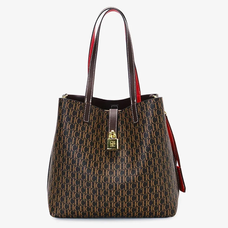 Bolso Tote CH para Mujer, Bolso de Mano de Diseñador de Lujo, Bolso de Hombro con Monograma, Bolso Bandolera de Cuero para Uso Diario, Oficina, Compras, Regalo