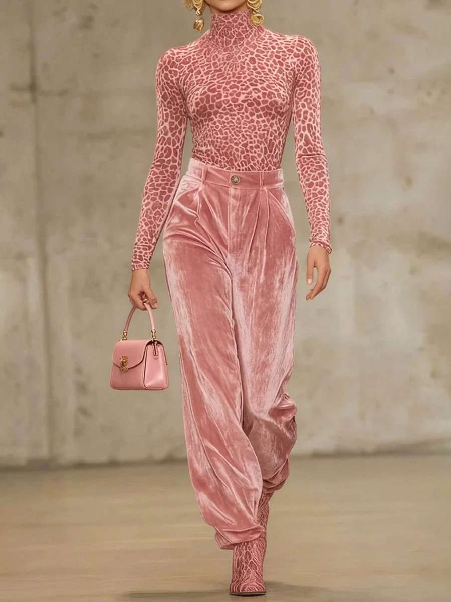 Pantalones de Terciopelo Rosa de Cintura Alta para Mujer Bonboho, Pantalones Largos Holgados con Botones, Pantalones Plisados Elegantes 2026, Prendas Inferiores a Juego