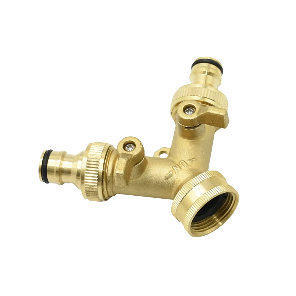 Manguera de grifo de jardín con rosca de latón de 3/4 ", divisor de agua, válvula de riego de jardín de 2 vías, controlador de interruptor ajustable de riego tipo Y