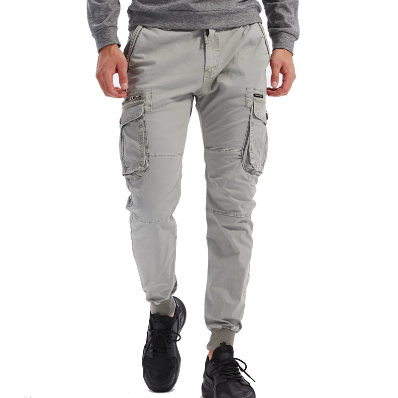 Nuevos pantalones Cargo de algodón para hombre, pantalones informales de color caqui para hombre, pantalones tácticos Cargo con múltiples bolsillos, pantalones negros de moda gris claro, ropa de trabajo