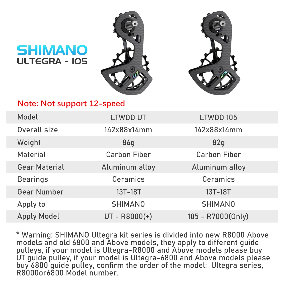 Rueda de rodamiento de cerámica LTWOO, rueda de guía de rueda trasera de fibra de carbono para Shimano 105/UT/Ultegra/DURA ACE