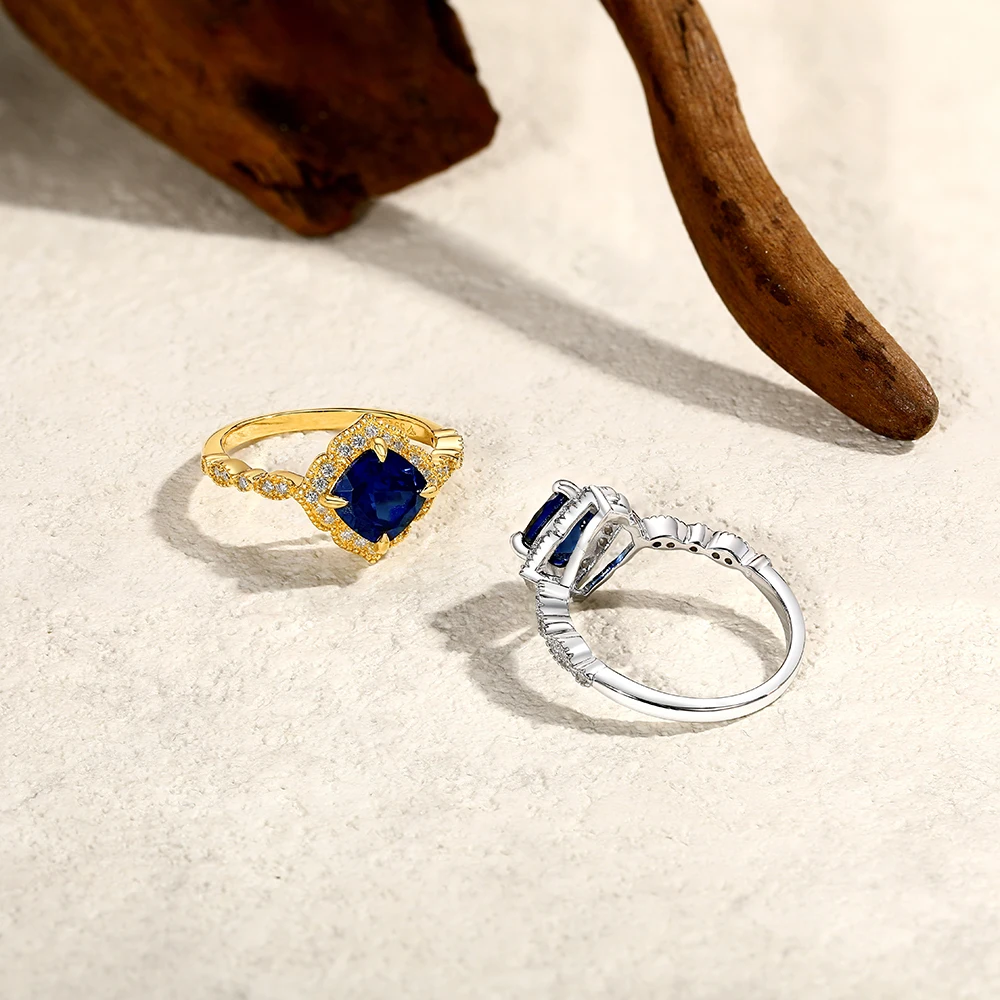 ATTAGEMS-Anillo clásico de zafiro azul, corte cojín, 2.0ct, DVVS1, Plata de Ley 925 auténtica para mujer, joyería fina de compromiso y boda