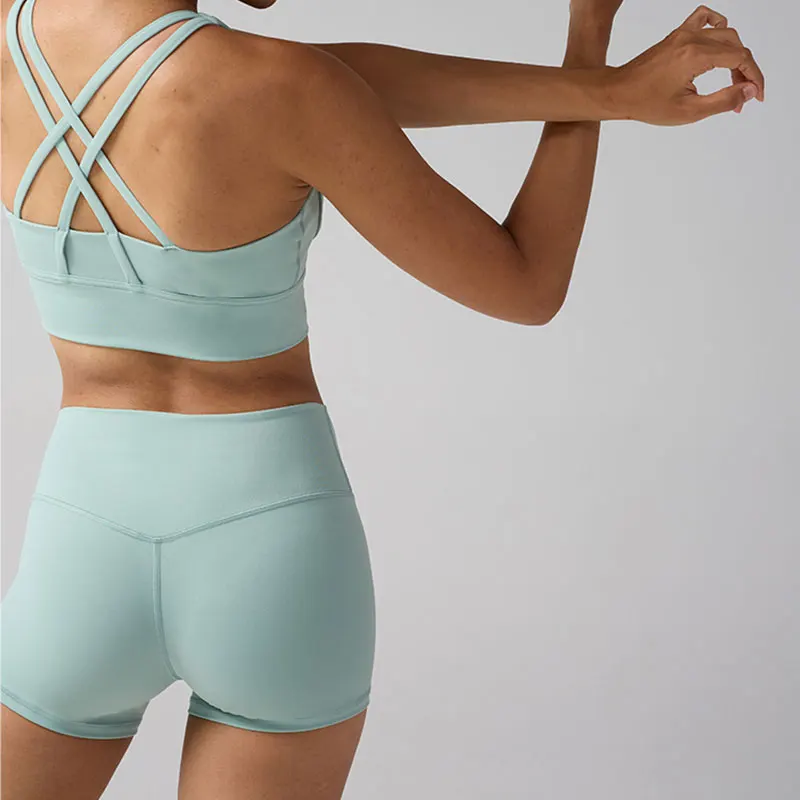 Color sólido mujeres Fitness deporte Yoga corto correr ciclismo mujeres Leggings secado rápido transpirable pantalones cortos de Yoga de cintura alta