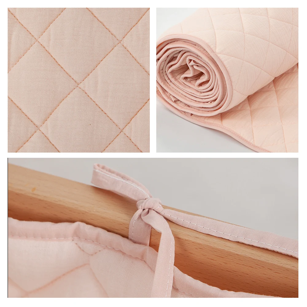 Parachoques en la cuna, cojín de cuna de una pieza a cuadros de crepé, protección para barra de cama de bebé, parachoques para cama de bebé suave para dormir de algodón Beige
