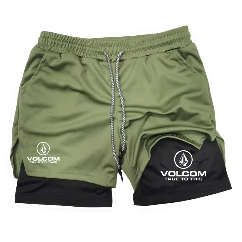 VOLCOM - Pantalones cortos estampados 2 en 1 para hombre, aptos para deportes, correr, correr, fitness y entrenamiento integral, con comp