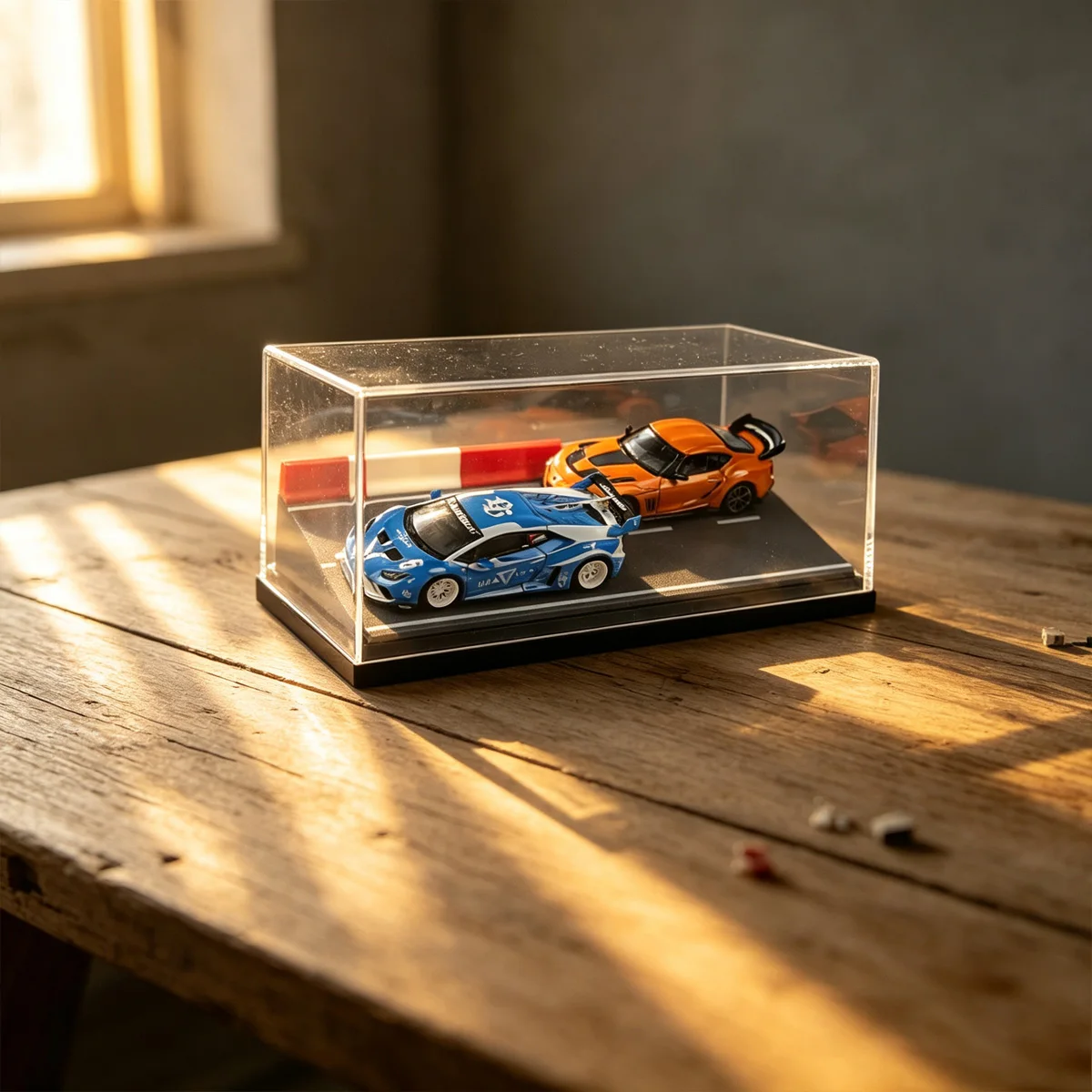 Modelo de Coche a Escala Pequeña, Escena de Pista de Carreras Simulada 1:64, Vitrina Acrílica, Caja de Almacenamiento Universal Hotwheels, Decoración de Escritorio, Adorno