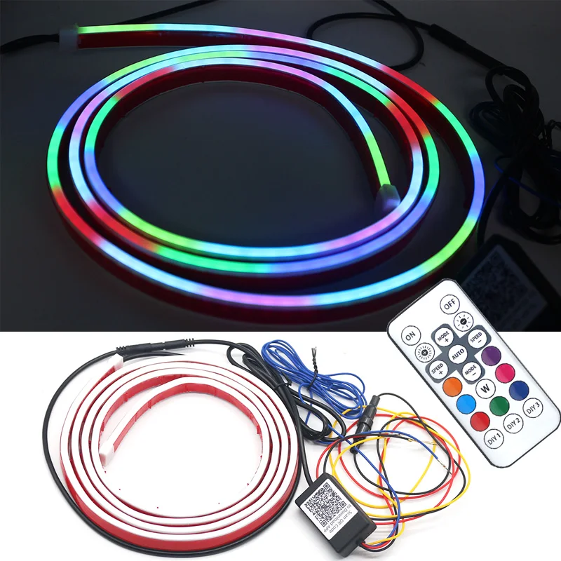 Luz LED de conducción diurna con aplicación dinámica, RGB, colorida, Universal, decorativa, señal de giro, tira de faro para capó de coche
