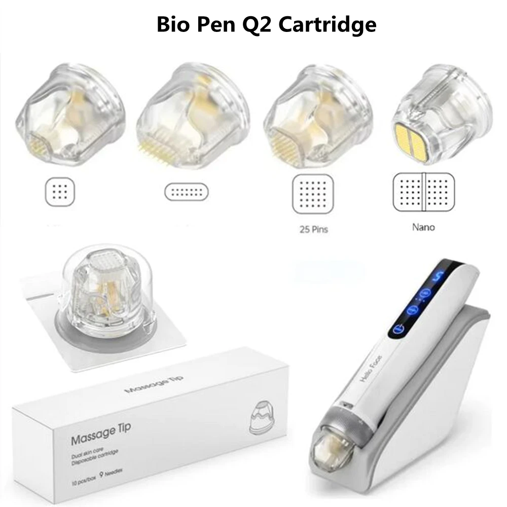 10 unidades de cartuchos Bio Pen Q2 de 9, 14 y 25 pines, aguja de nano titanio tipo bayoneta para cuidado de la piel y crecimiento del cabello, microagujas Q2