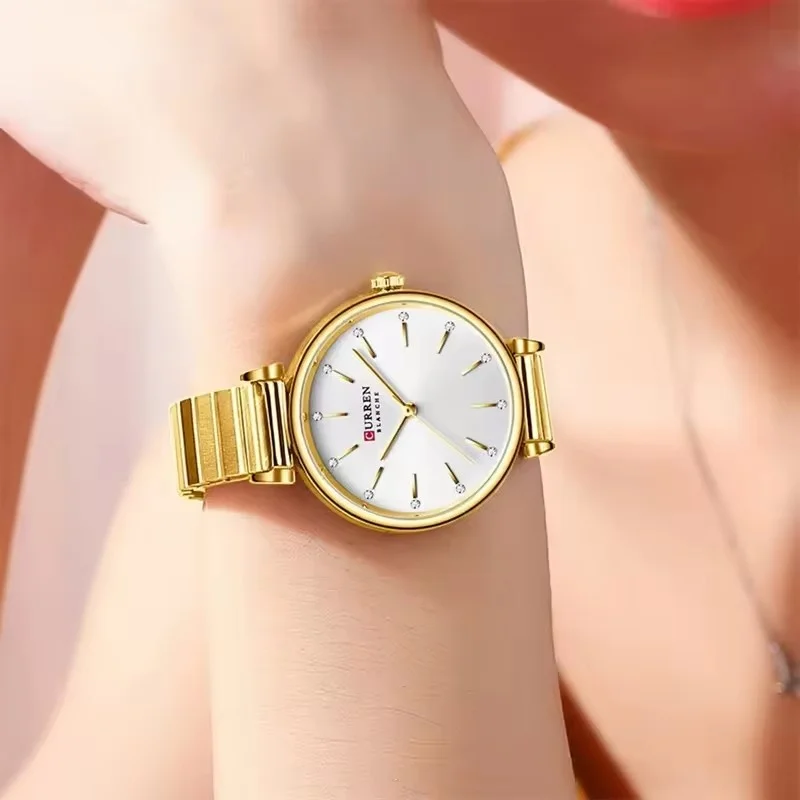 CURREN 9081 Reloj de Cuarzo Elegante y Sofisticado para Mujer, Resistente al Agua, Correa de Acero Inoxidable, Reloj de Negocios para Mujer, Relojes de Mujer