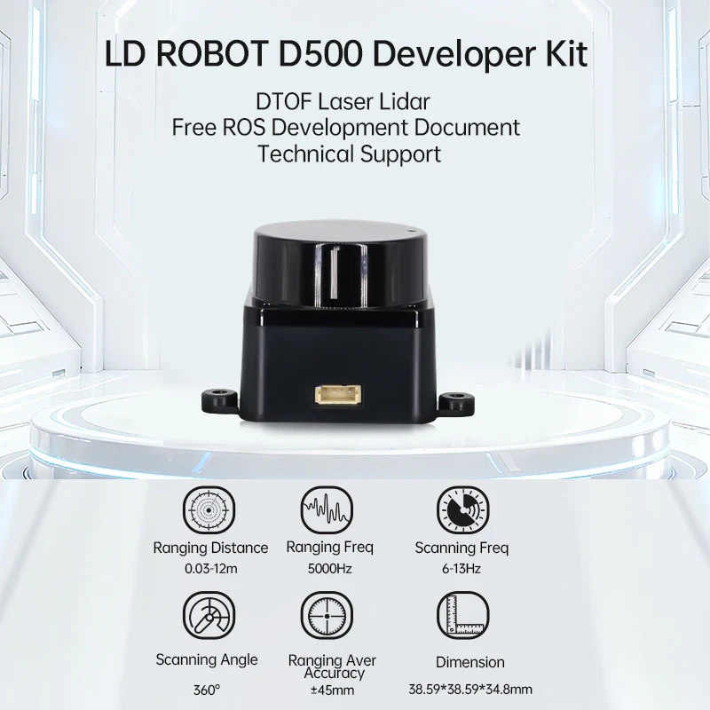 Kit Lidar LDROBOT D500 D800, Escáner Lidar de Radar Láser DTOF 360 °   30000Lux 5000Hz Compatible con ROS1 y ROS2 para Interiores y Exteriores