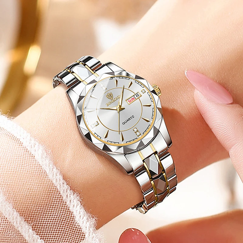 BINBONG, relojes para mujer, reloj de cuarzo de lujo a la moda para mujer, reloj de pulsera de acero inoxidable con fecha luminosa resistente al agua, regalo para amantes de la novia