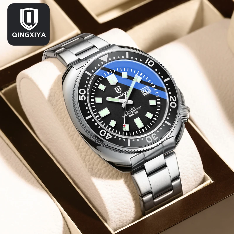 QINGXIYA nuevo diseño de moda reloj de cuarzo con fecha para hombres de acero inoxidable resistente al agua relojes luminosos para hombres reloj Masculino