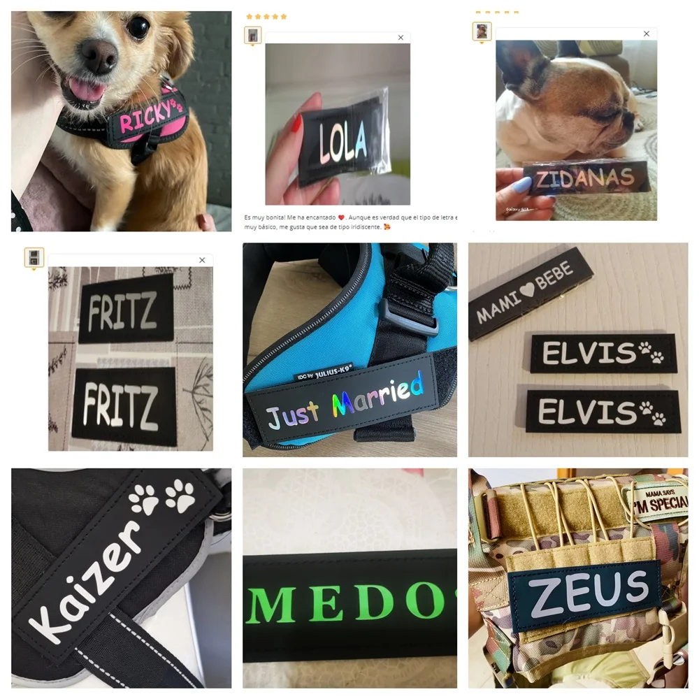 Etiqueta de nombre de perro personalizada, arnés reflectante para Collar de mascota, etiquetas adhesivas de identificación, etiquetas de arnés con logotipo de corazón y pata de texto personalizado, 2 uds.